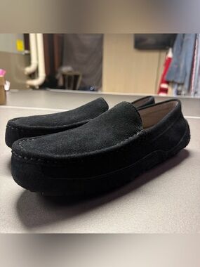 UGG Adler Slipper Mens 9 Black Suede Slip On Loafer Shoe Wool Casual‎ Loungewear